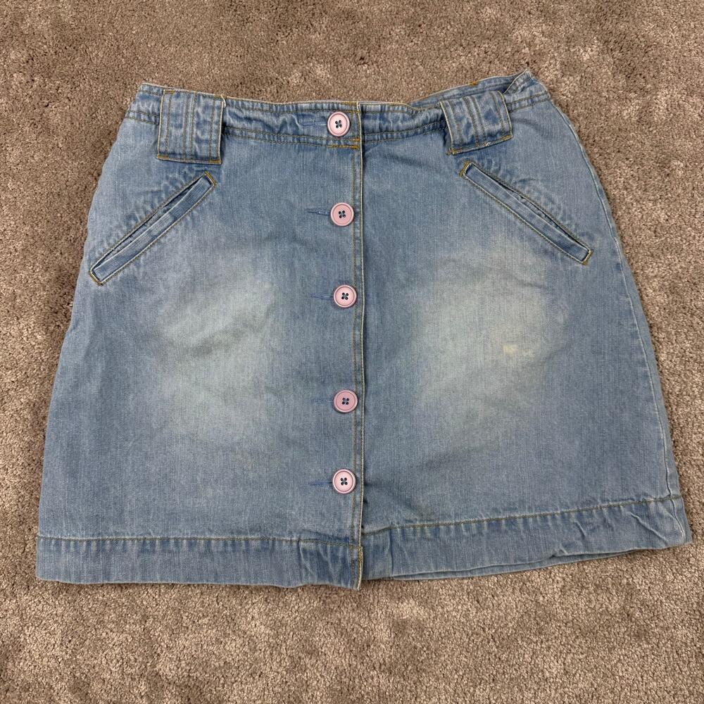 St Johns Bay Light Wash Denim Skort Pink Button Flap Pocket Size 8 Preppy